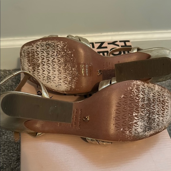 Anthropologie Gold Strappy Block Heel Sandals - Picture 6 of 7